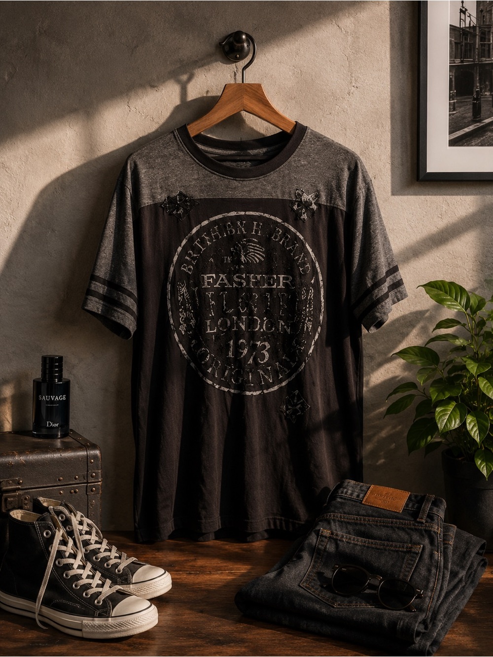 Affliction Black and Charcoal  American Customs Faster Short-Sleeve Graphic Tee